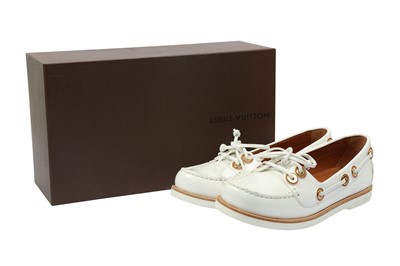Lot 393 - Louis Vuitton White Marina Boat Shoes - Size 38