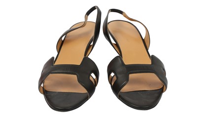 Lot 439 - Hermes Black Ottomane Heeled Sandals - Size 38