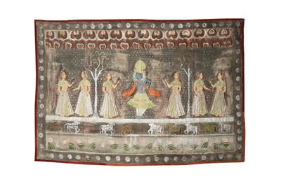 Lot 122 - A PICHHWAI WITH KRISHNA PLAYING THE FLUTE TO THE GOPIS