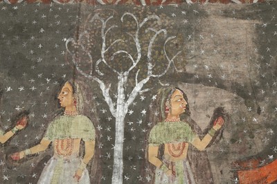 Lot 122 - A PICHHWAI WITH KRISHNA PLAYING THE FLUTE TO THE GOPIS