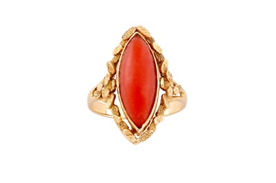 Lot 115 - λ A coral and cultured pearl dress ring, mid 20th century