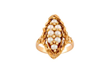 Lot 115 - λ A coral and cultured pearl dress ring, mid 20th century