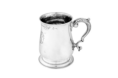 Lot 567 - Georgina, Duchess of Devonshire - A George II sterling silver half quart mug, London 1735 by John Fossey (first reg. 9th Jan 1733)