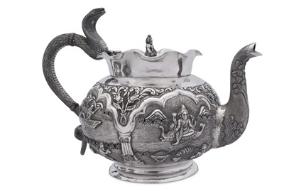 Lot 173 - An early 20th century Anglo – Indian unmarked silver three-piece tea service, Calcutta circa 1910