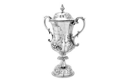 Lot 170 - A mid-19th century Indian colonial silver twin handled cup and cover, Calcutta circa 1860 by Hamilton and Co