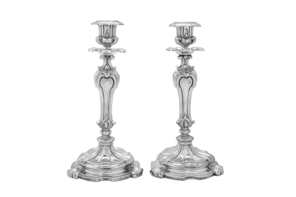 Lot 131 - A pair of Napoleon III mid-19th century French 950 standard silver candlesticks, Paris circa 1849-61 by Martial Frey (active 1849-1861)