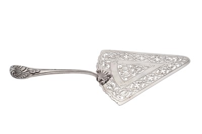 Lot 374 - A George III sterling silver fish slice, London 1767 by William Plummer (reg. 8th April 1755)