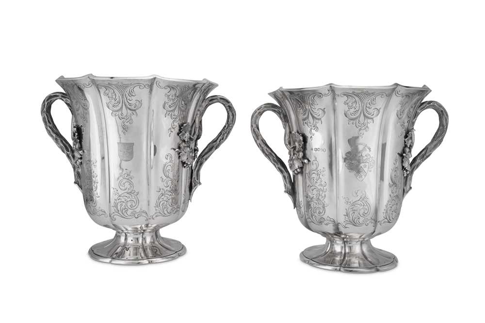 Lot 484 - A pair of early Victorian sterling silver wine coolers, London 1844 by Benjamin Smith