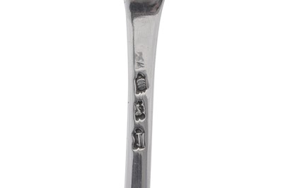 Lot 371 - A George II sterling silver hash spoon, London 1753 by William Soame (this mark reg. 20th June 1739)