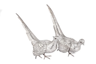 Lot 106 - A pair of early 20th century silver table ornaments modelled as pheasants, probably Dutch