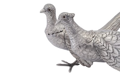 Lot 106 - A pair of early 20th century silver table ornaments modelled as pheasants, probably Dutch