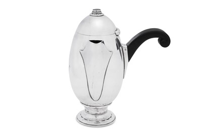 Lot 427 - A George VI modernist sterling silver coffee pot, London 1947, marked for the Central School of Arts and Crafts