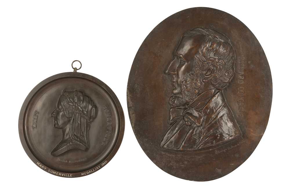 Lot 254 - TWO 19TH CENTURY BRONZE PORTRAIT PLAQUES DEPICTING MARY SOMERVILLE AND RICHARD CONGREVE