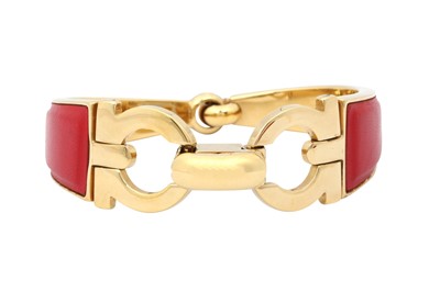 Lot 25 - Ferragamo Red Leather Gancini Cuff Bracelet