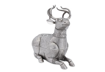 Lot 193 - A mid-20th century Cambodian silver betel box formed as a recumbent stag, circa 1960