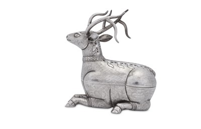 Lot 193 - A mid-20th century Cambodian silver betel box formed as a recumbent stag, circa 1960