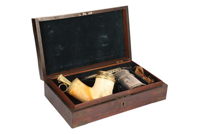 Lot 186 - A FIRST QUARTER 19TH CENTURY SILVER GILT MOUNTED MEERSCHAUM PIPE SET IN ROSEWOOD CASE