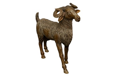 Lot 295 - AN INDIAN CARVED WOODEN SCULPTURE OF A RAM, LATE 19TH CENTURY