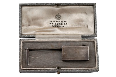 Lot 615 - A CASED GEORGE V STERLING SILVER PATENT BOOK MARK OR PLACE KEEPER, BIRMINGHAM 1934 BY ASPREY AND CO