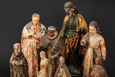 Lot 14 - AN 18TH CENTURY PORTUGUESE COLONIAL FIGURE OF THE VIRGIN TOGETHER WITH SEVEN FURTHER FIGURES