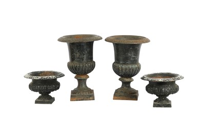 Lot 78 - A PAIR OF CAST IRON CAMPANA URNS, LATE 19TH/EARLY 20TH CENTURY