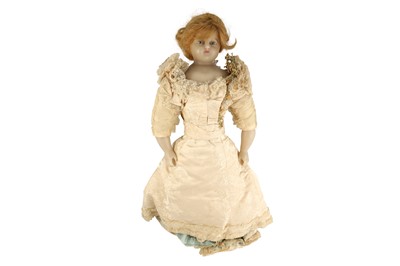 Lot 134 - DOLLS: AN EARLY POURED WAX SHOULDER HEAD 'BRIDE' DOLL, CIRCA 1860