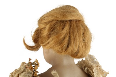 Lot 134 - DOLLS: AN EARLY POURED WAX SHOULDER HEAD 'BRIDE' DOLL, CIRCA 1860