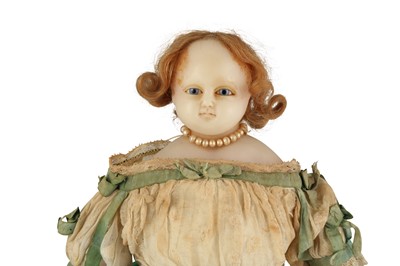 Lot 137 - DOLLS: TWO EARLY POURED WAX SHOULDER HEAD DOLLS