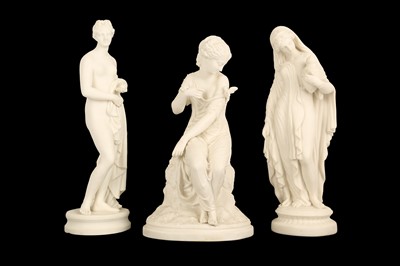 Lot 176 - THREE 19TH CENTURY BISCUIT PORCELAIN FIGURES OF MAIDENS