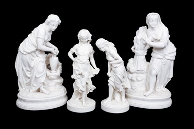 Lot 174 - FOUR LATE 19TH / EARLY 20TH  CENTURY BISCUIT PORCELAIN FIGURES OF MAIDENS