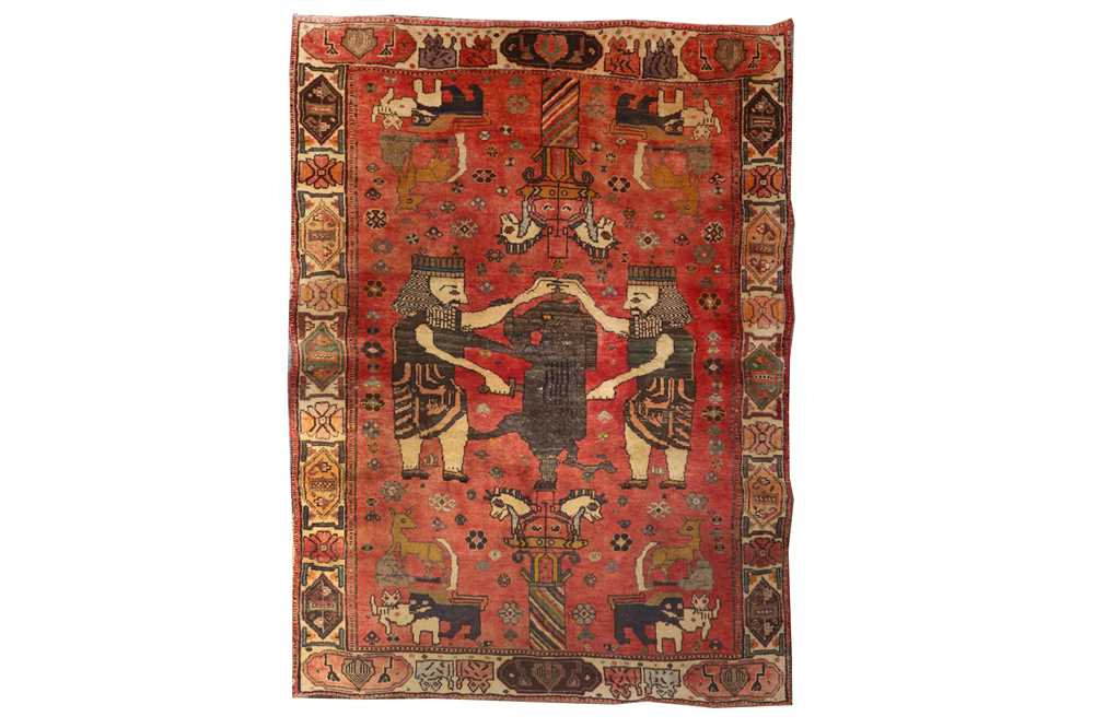 Lot 32 - A QASHQAI PICTORIAL RUG, SOUTH-WEST PERSIA