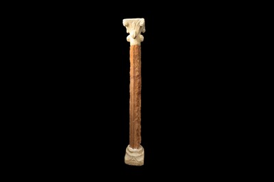 Lot 34 - A ROMANESQUE STYLE MARBLE CAPITAL ON COLUMN, POSSIBLY 13TH CENTURY