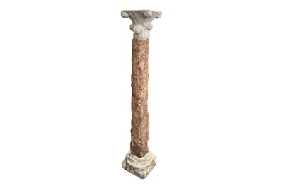 Lot 23 - A ROMANESQUE STYLE MARBLE CAPITAL ON COLUMN, POSSIBLY 13TH CENTURY