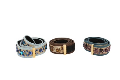Lot 674 - Three Dolce & Gabbana Embellished Raffia Belts - Size 85 & 90