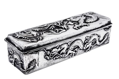 Lot 225 - An early 20th century Chinese Export silver cigarette or dressing table box, probably Hong Kong circa 1910