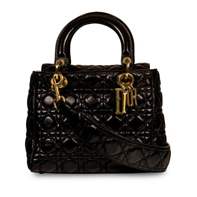 Lot 343 - Christian Dior Black Medium Lady Dior Bag