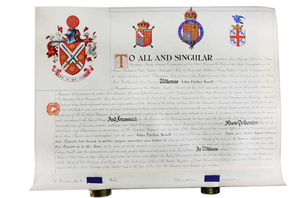 Lot 1519 - Grant of Arms.- John Evelyn Ansell