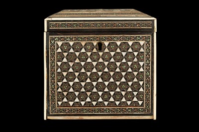 Lot 270 - A LATE 19TH CENTURY PERSIAN KHATAMKARI IVORY MOUNTED TEA CADDY