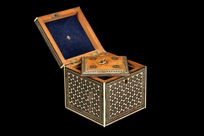 Lot 270 - A LATE 19TH CENTURY PERSIAN KHATAMKARI IVORY MOUNTED TEA CADDY