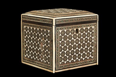 Lot 270 - A LATE 19TH CENTURY PERSIAN KHATAMKARI IVORY MOUNTED TEA CADDY