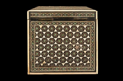 Lot 270 - A LATE 19TH CENTURY PERSIAN KHATAMKARI IVORY MOUNTED TEA CADDY