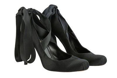 Lot 438 - Chanel Black Ankle Wrap Ballet Toe Heeled Pumps - Size 39