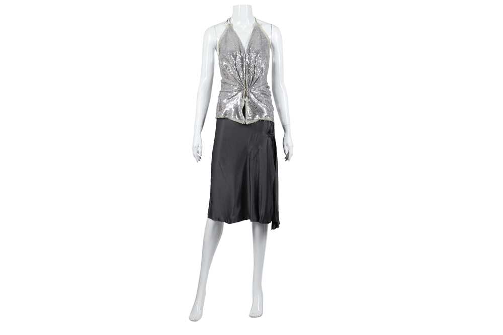 Lot 78 - Lanvin Grey Wrap Skirt and Silver Halter Neck Top - Size 38 & 36