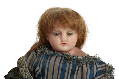 Lot 165 - DOLLS: A CONTINENTAL WAX HEADED DOLL, LATE 19TH/EARLY 20TH CENTURY