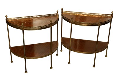 Lot 25 - A PAIR OF FRENCH MAHOGANY TWO TIER ETAGERES, 20TH CENTURY