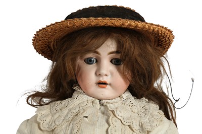 Lot 176 - DOLLS: A CONTINENTAL PORCELAIN BISQUE HEAD DOLL, POSSIBLY BY KESTNER