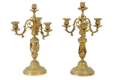 Lot 542 - A PAIR OF LOUIS XVI STYLE BRONZE CANDLESTICKS, EARLY 20TH CENTURY