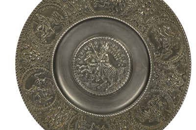 Lot 356 - A FRENCH PEWTER COMMEMORATIVE DISH