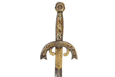 Lot 349 - A GOLD AND SILVER-DAMASCENED TOLEDO WARE LETTER OPENER