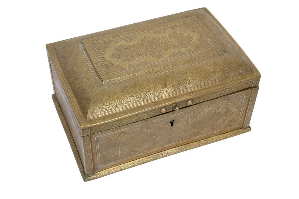A QAJAR BRASS JEWELRY BOX, PERSIA, 19TH CENTURY